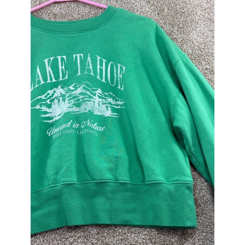 Old Navy Womens Lake Tahoe Cropped Sweatshirt Green M Souvenir Loungewear Casual - Picture 9 of 10